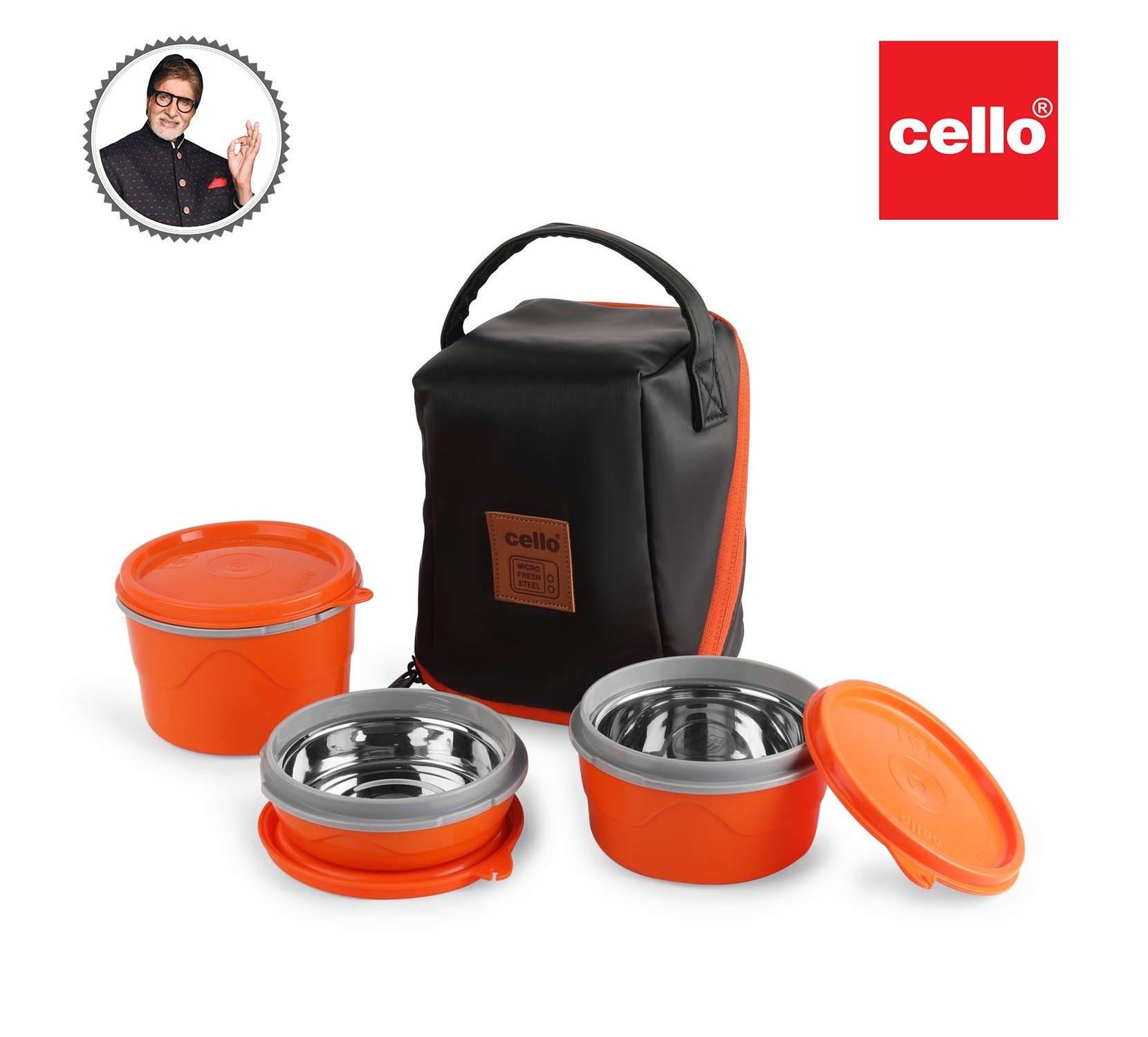 cello Max Fresh Micro Lunch Box, Orange 3 Containers